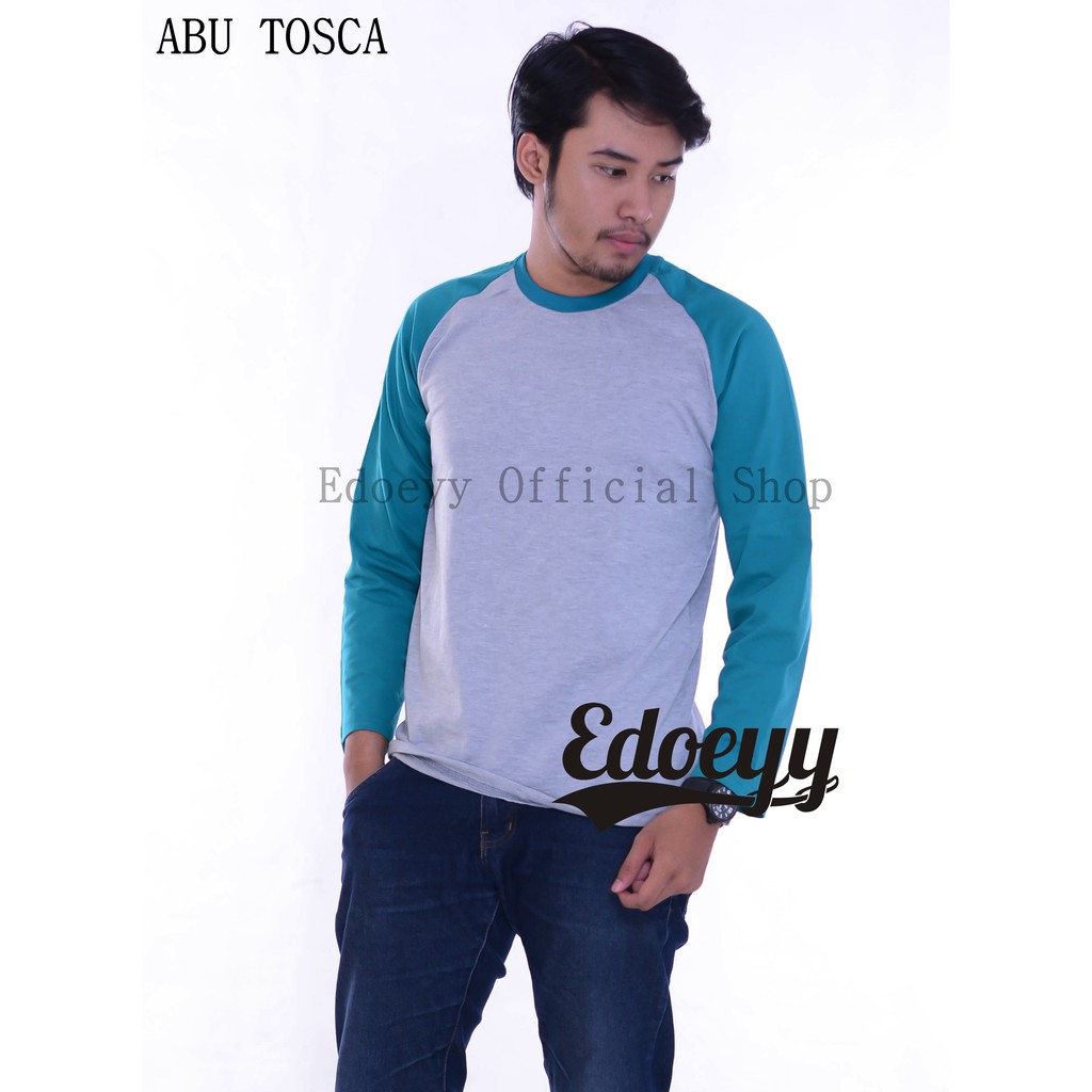 Edoeyy Raglan Lengan Panjang Abu Tosca /Baju Raglan/Raglan polos/kaos distro/kaos lengan panjang