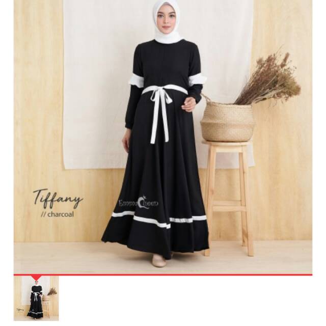 Dress tiffany charcoal L only ori emmaqueen gamis lebar