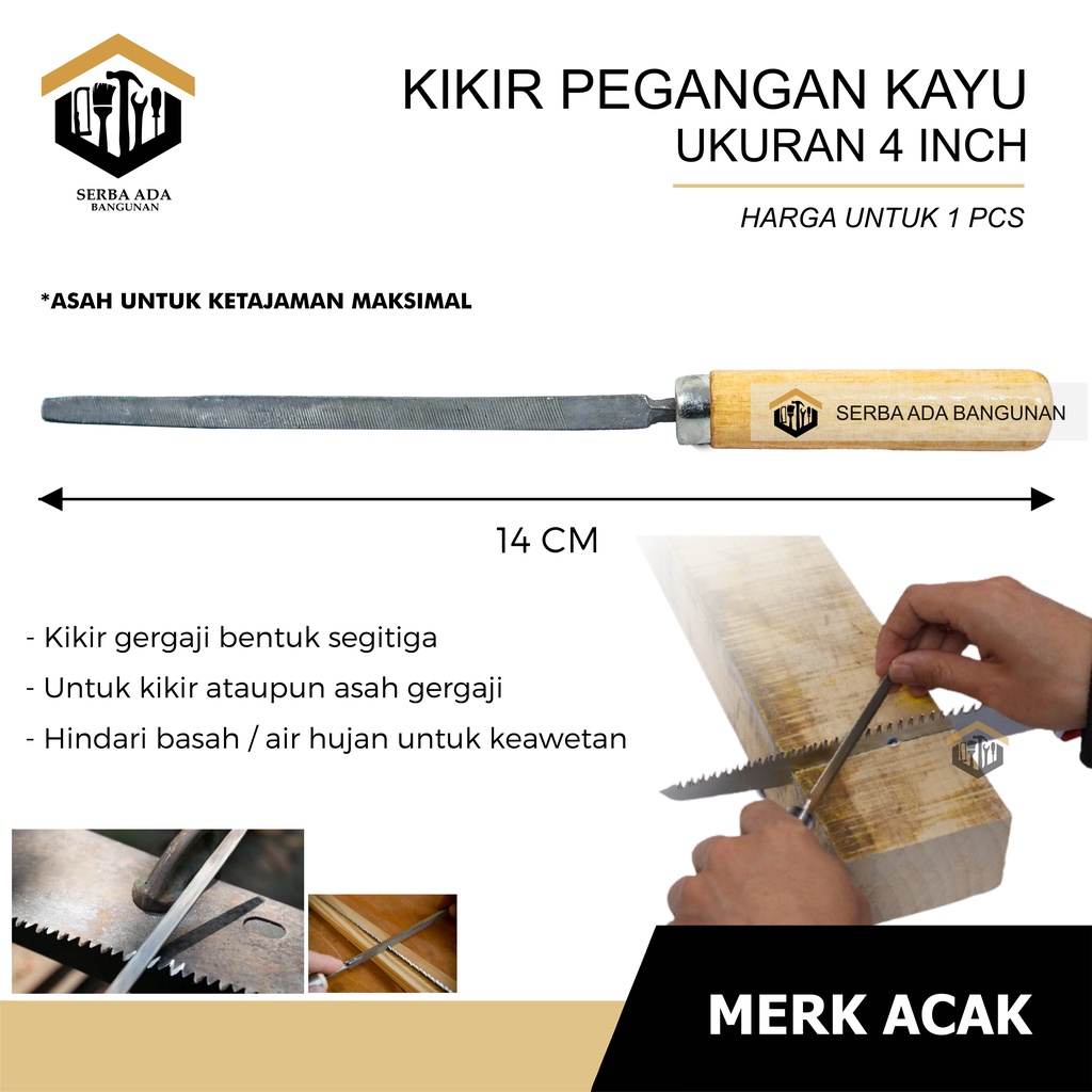 Kikir Segitiga Kikir Gergaji Kikir Segitiga Gagang Kayu 4 inchi/ Alat asah gergaji