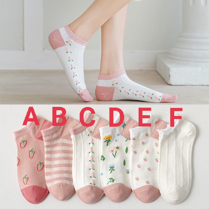 ~ PIYOSHI08 ~ Kaos Kaki Wanita Motif Strawberry Lucu Fashion Korea AF131