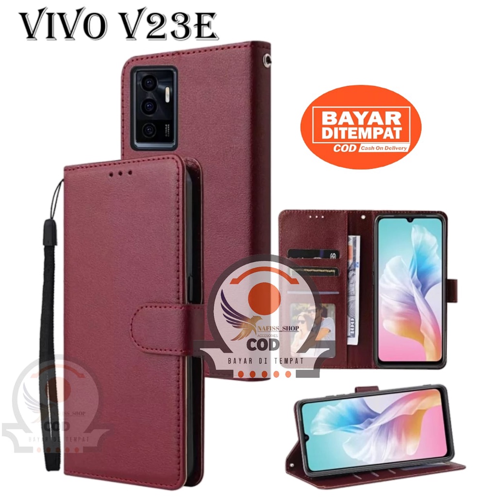 Case Flip Vivo V23E Dompet Hp untuk Vivo V23E Leather Flip Case standing flip Leather cover Handphon