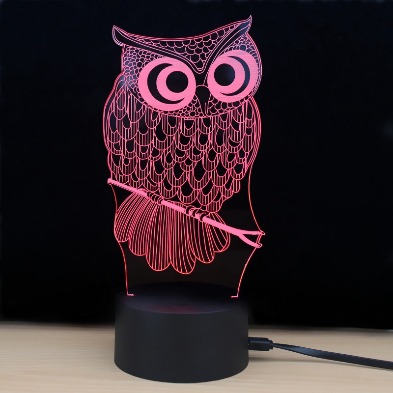 Lampu Malam Led 7 Warna Bentuk Burung Hantu 3d Shopee Indonesia