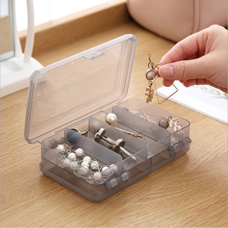 Double-layer Compartment Portable Jewelry Box /Plastic Transparent Earring Storage Box / Plastic Medicial Kits/10-compartment Mini Storage Box