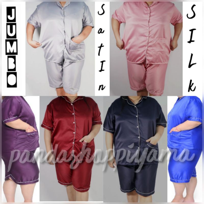 piyama super jumbo celana pendek SET / baju tidur satin polos hot pant ld130 setelan /pajamas wanita