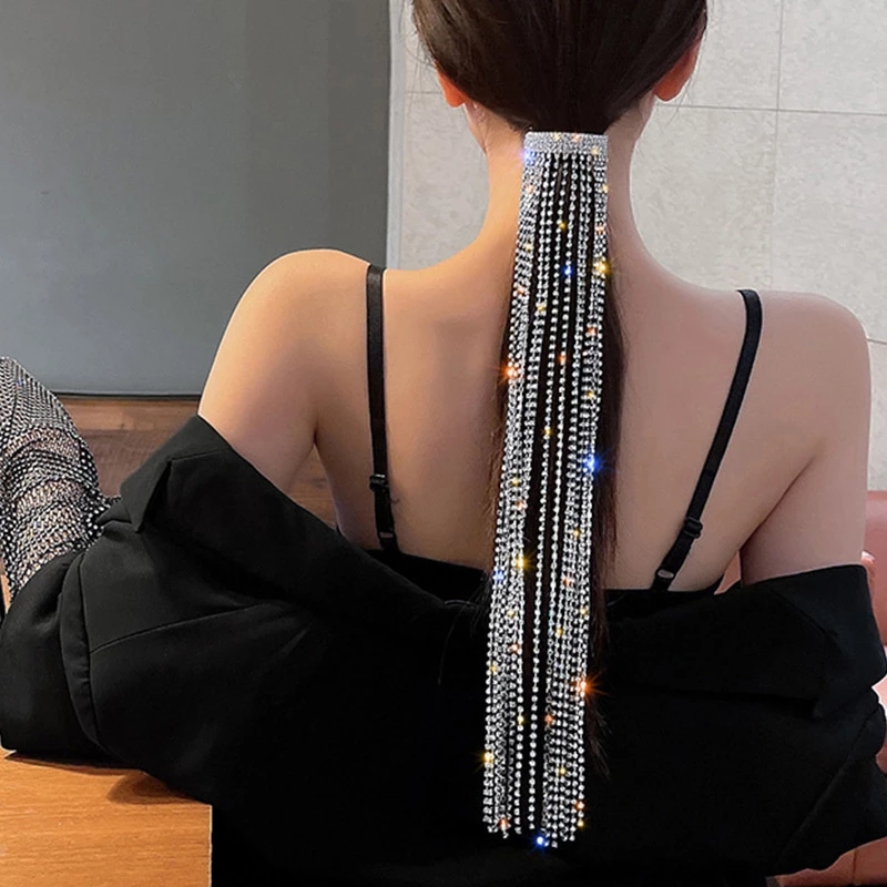 Berlian Imitasi Jepit Rambut Korea Ins Penuh Karet Rambut Temperamen Panjang Flash Kotor Dikepang Berlian Rumbai Headdres