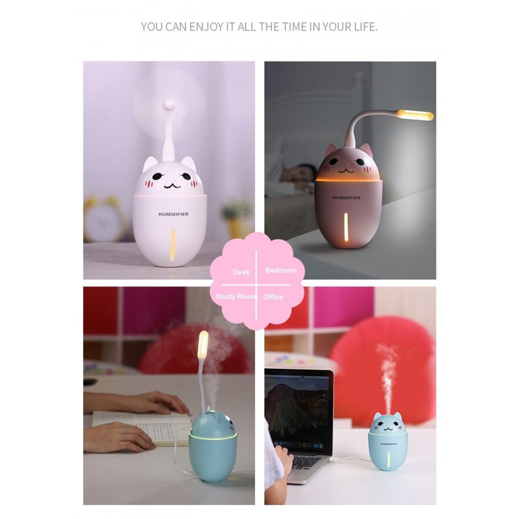 Mini Lucky Cat 3 in 1 Mini Humidifier LED Light Mini Fan 320ML