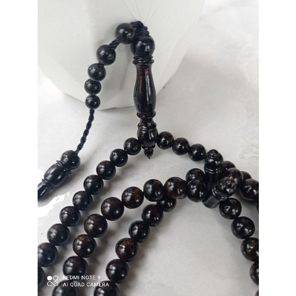 Tasbih taliarus hitam diameter 6.5mm asli dari laut bahan pilihan cocok menemani untuk beribadah