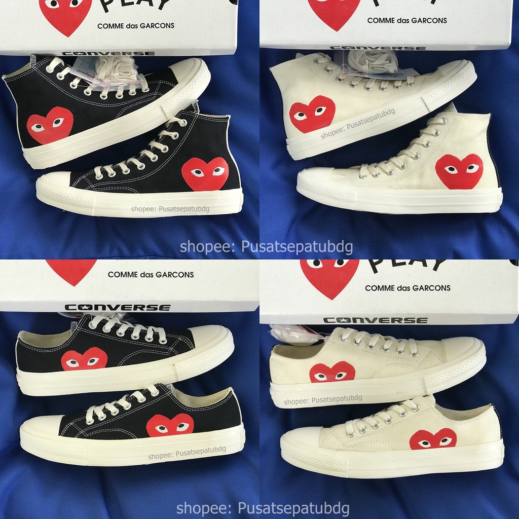 [BAYAR DITEMPAT] CONVERSE X CDG PLAY HIGH LOW BLACK WHITE