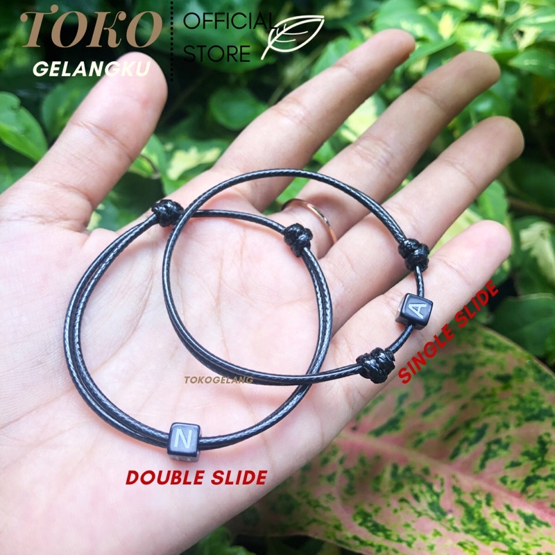 [TERMURAH] (A-Z) GELANG DADU KOTAK HITAM ( BELI 10 FREE 1 GELANG POLOS ) / Gelang Tali Huruf Inisial Pria Wanita / Gelang Couple Sahabat Pacar / Bracelet initial Abjad