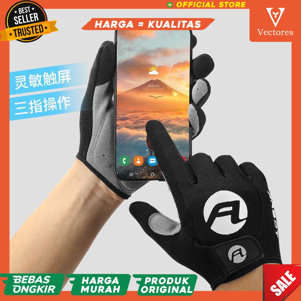 Sarung Tangan Olahraga Sepeda Touchscreen Bisa Pencet Handphone Hitam