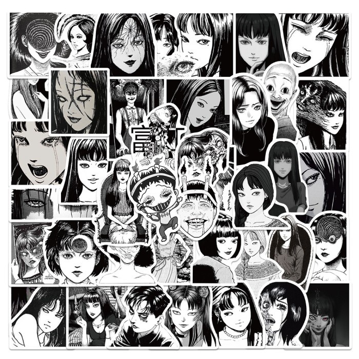 

Cmli 53Pcs Stiker Motif Komik Horor Anime Jepang Warna Hitam