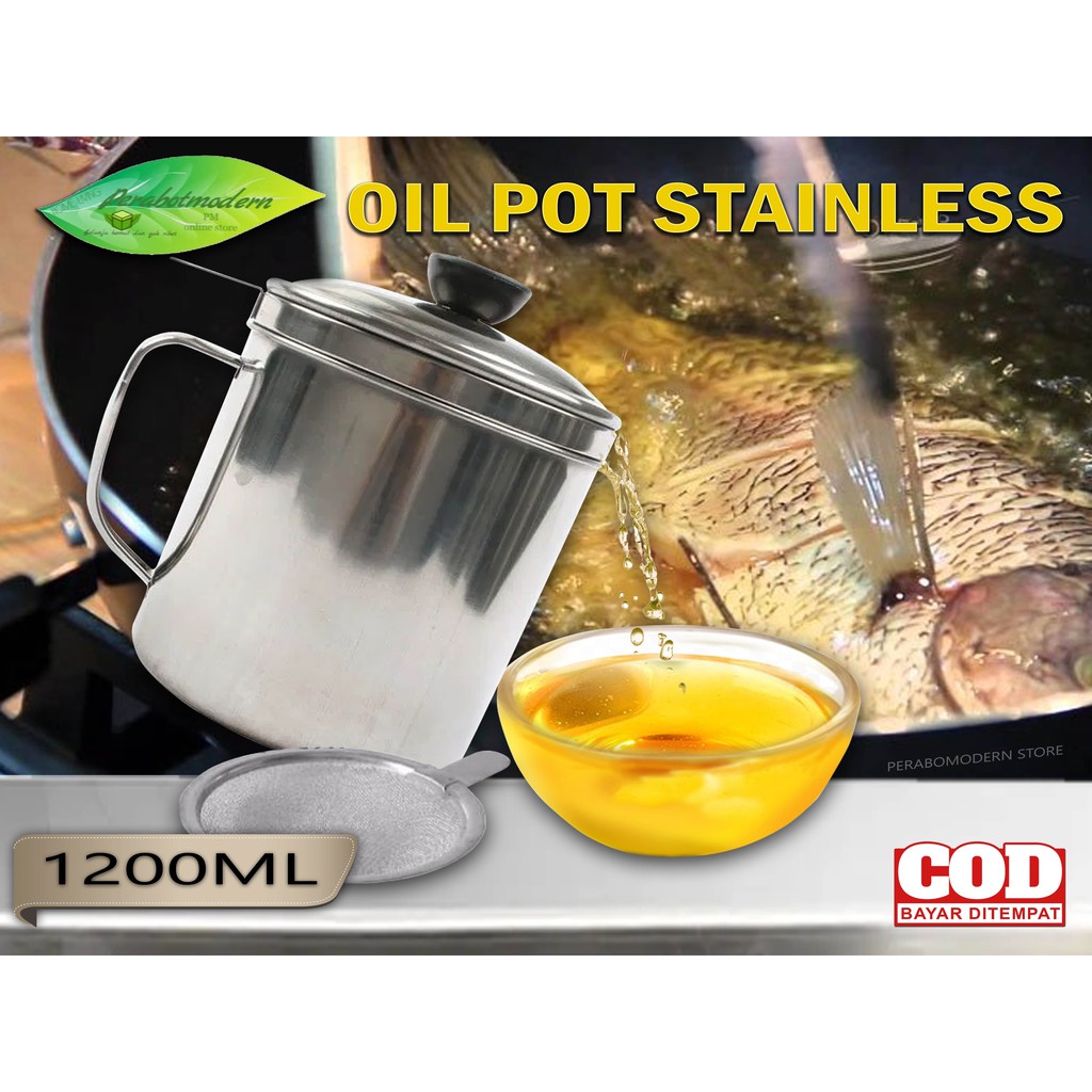 [ COD ] Saringan Tempat Minyak 1200ml Stainless Steel / Oil Pot stainless 1200ml / tempat wadah jelantah minyak sisa goreng bersih lagi