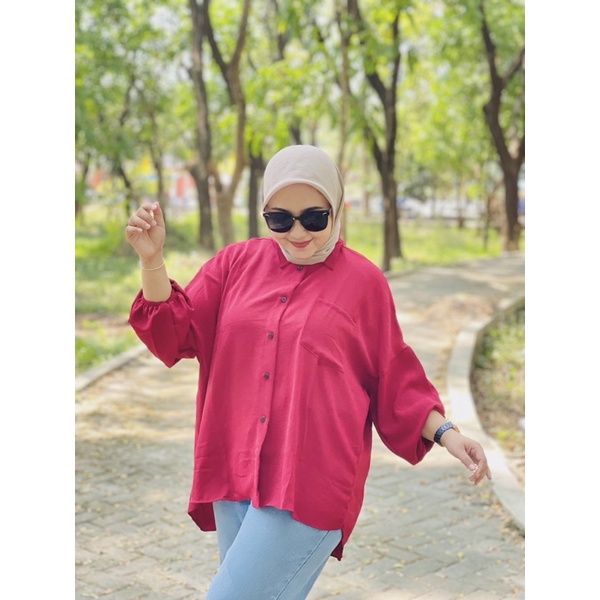 Vivian Kemeja Crinkle Oversize Kemeja Polos Jumbo Ld 140 Cm