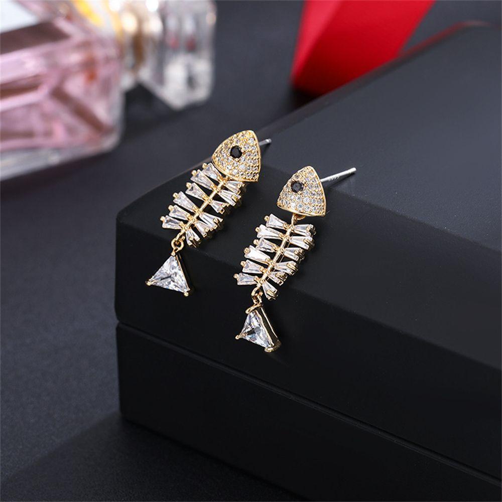 Preva Anting Ikan Anting Fashion Kristal Stud Earrings Elegan Menjuntai Drop Ear Clip