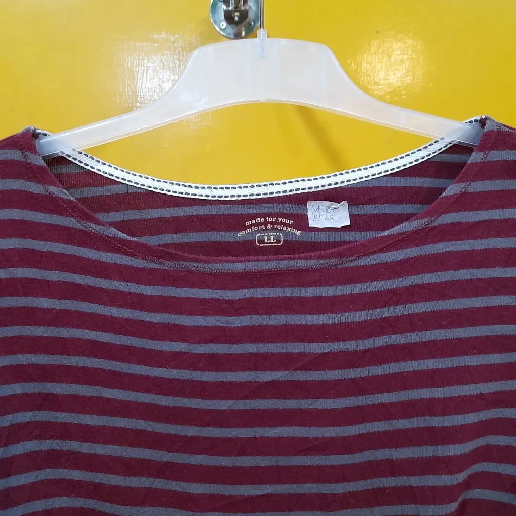 PL Kaos Cewek Lengan Panjang Polos Garis Garis