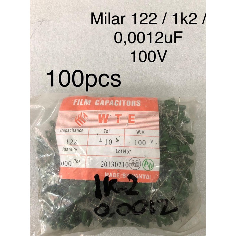 100Pcs Kapasitor Milar 122 milar 1k2 milar 0,0012uF