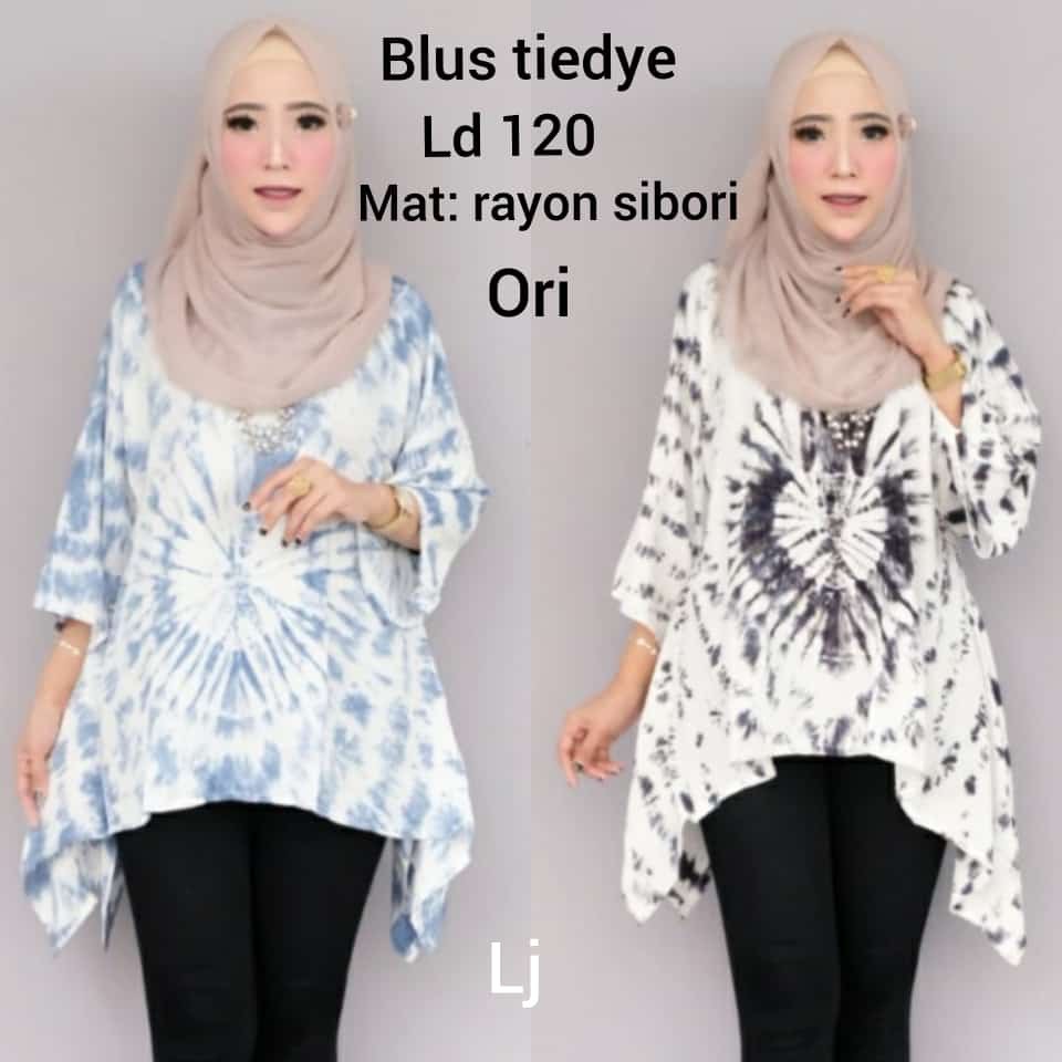 Blus Tiedye Lowo Shibori Batik Sunflower Jumputan Tie Dye Atasan Batik Blus Kerja Muslim Jumbo