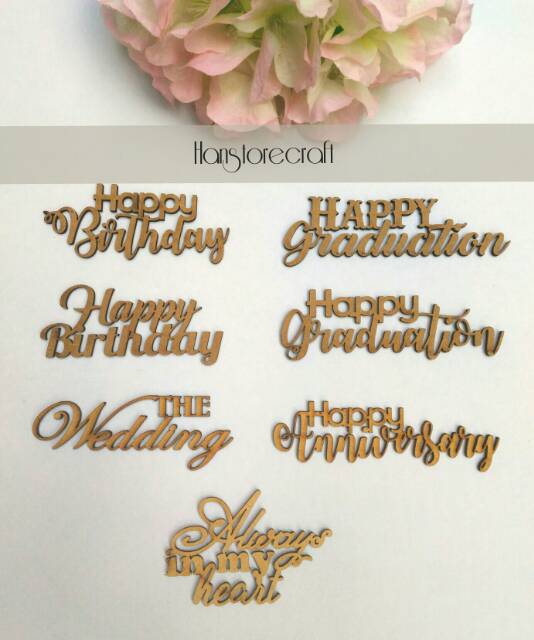 RS 8,2 x 3,7 cm Happy Birthday Script Scrapbook Kayu MDF / Chipboard / Dekorasi / Mahar-4