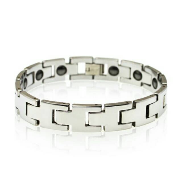 Gelang Magnet Titanium Pria Kesehatan Silver