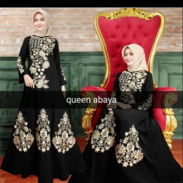 Abaya Gamis Maxi Dress Arab Saudi Bordir queen Turki Umroh Dubai Wanita Hitam