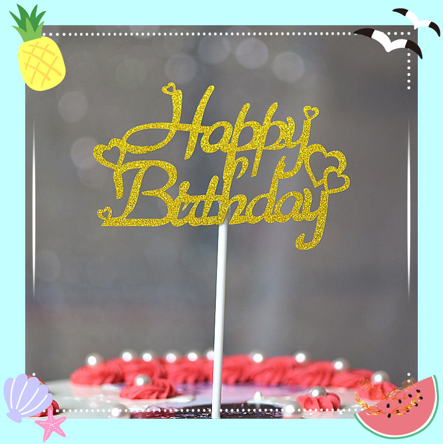 Topper Kue Desain, Happy Birthday, Bahan Akrilik, Untuk Dekorasi