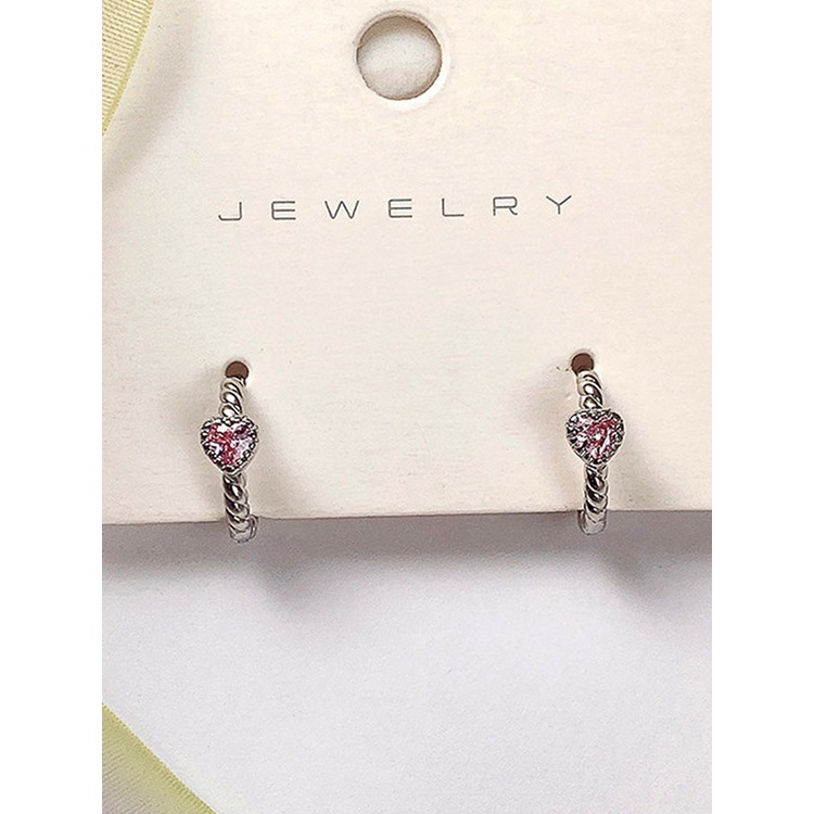 Anting Bentuk Hati Bahan Zirkon Warna Pink Untuk Wanita