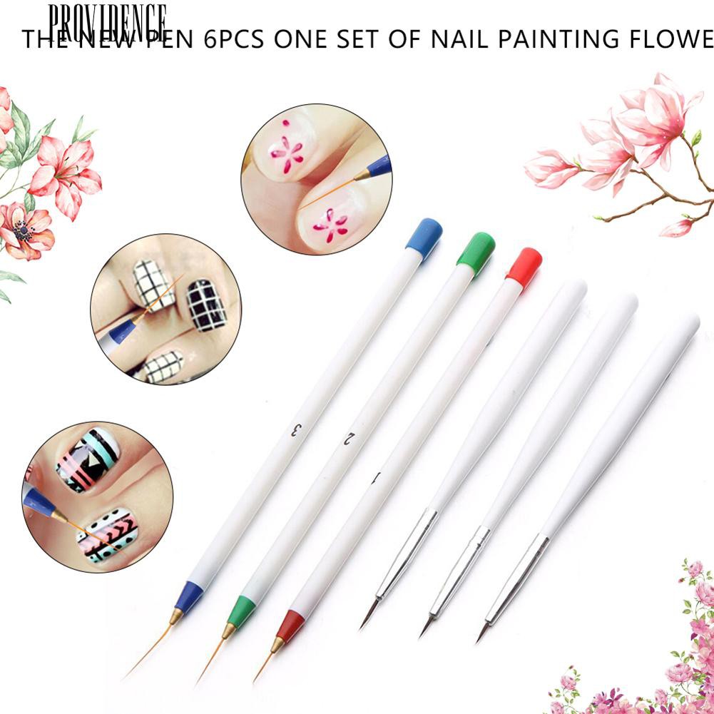 6 Pcs Nail Art Desain Brush Dotting Lukisan Menggambar Striping Liner Pen Tool Set