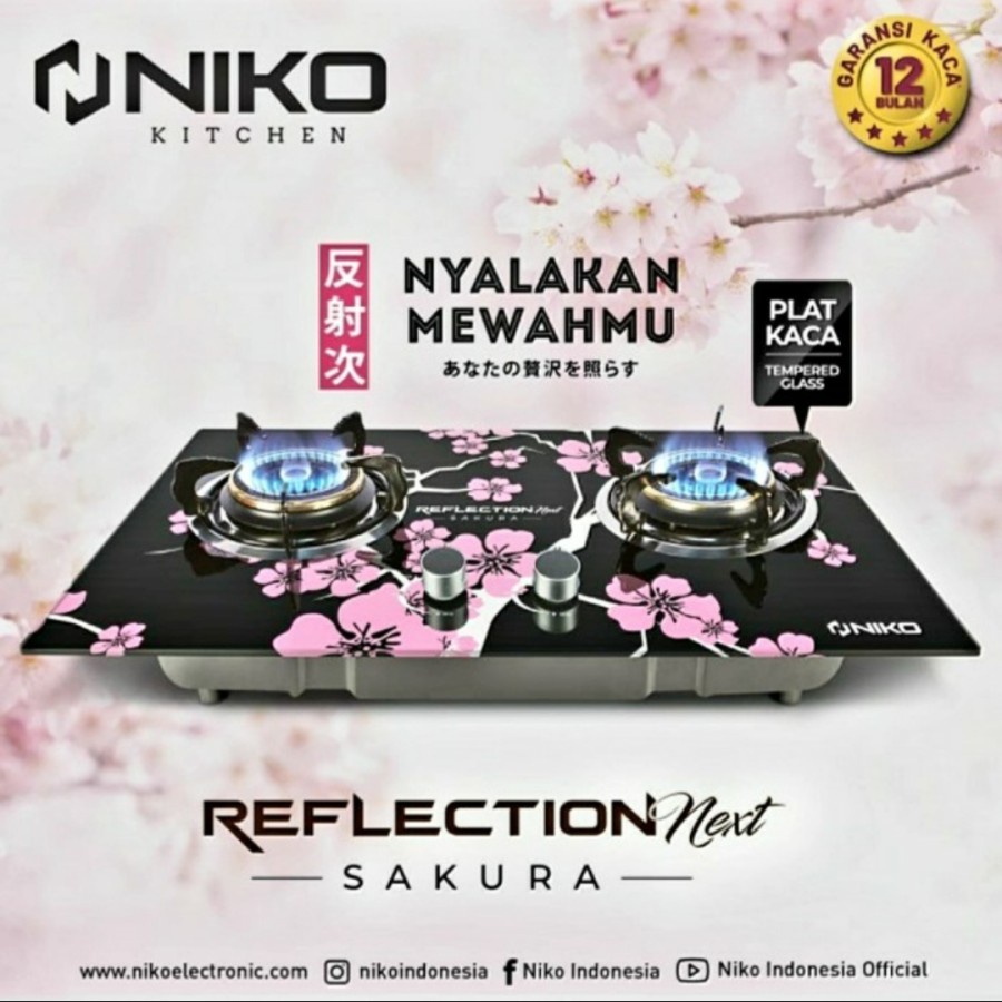 Niko Kompor Gas Kaca Tanam | Duduk 2 Tungku Reflection Next Sakura