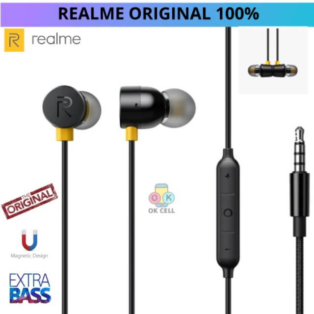 ORIGINAL 100% -Realme Headset Earphone Magnetic Buds 2 Realme X / X2  /5 Pro / C2 / C3 / 6 Pro Ori