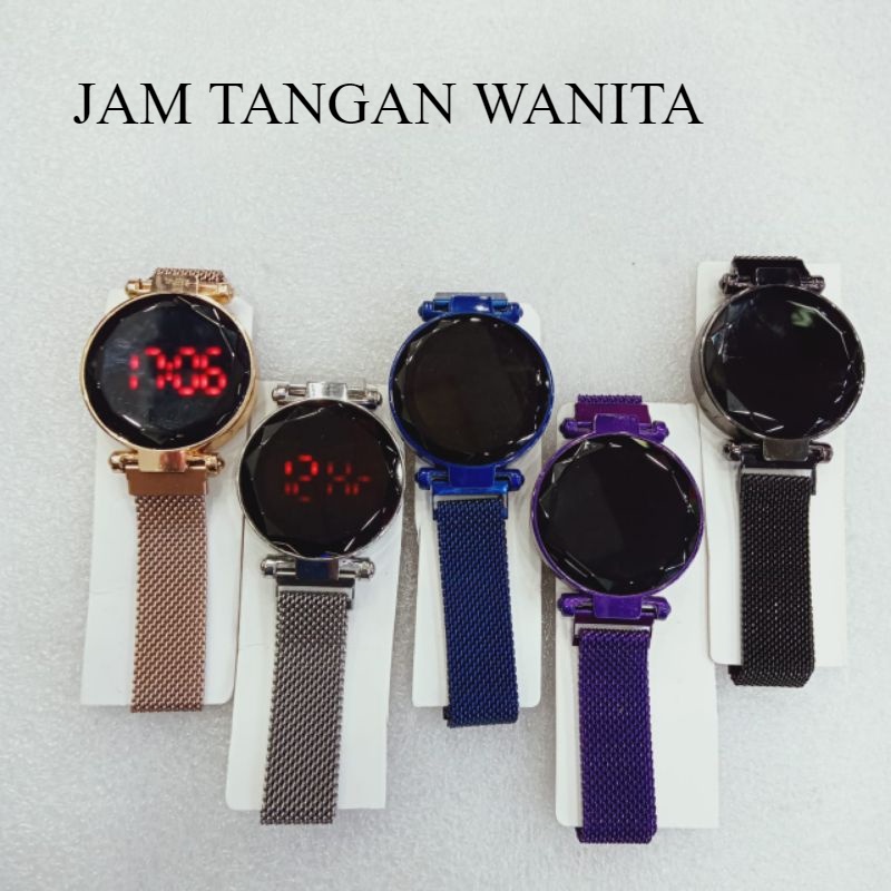 Jam tangan wanita LED Digital touch screen rantai pasir magnet