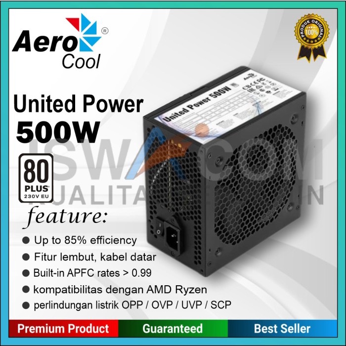 Psu Power supply pc 500 watt AEROCOOL UNITED POWER / Psu 500w 80 plus