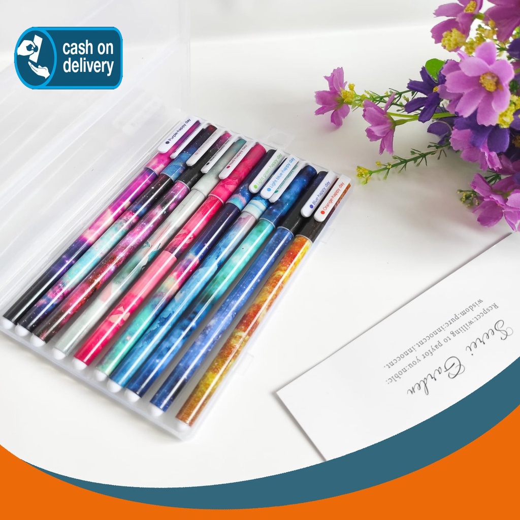 

PEN MARBLE GALAXY SET ISI 10 PCS PULPEN TINTA WARNA-WARNI PENA BOLPOIN KARAKTER UNIK LUCU MURAH COD