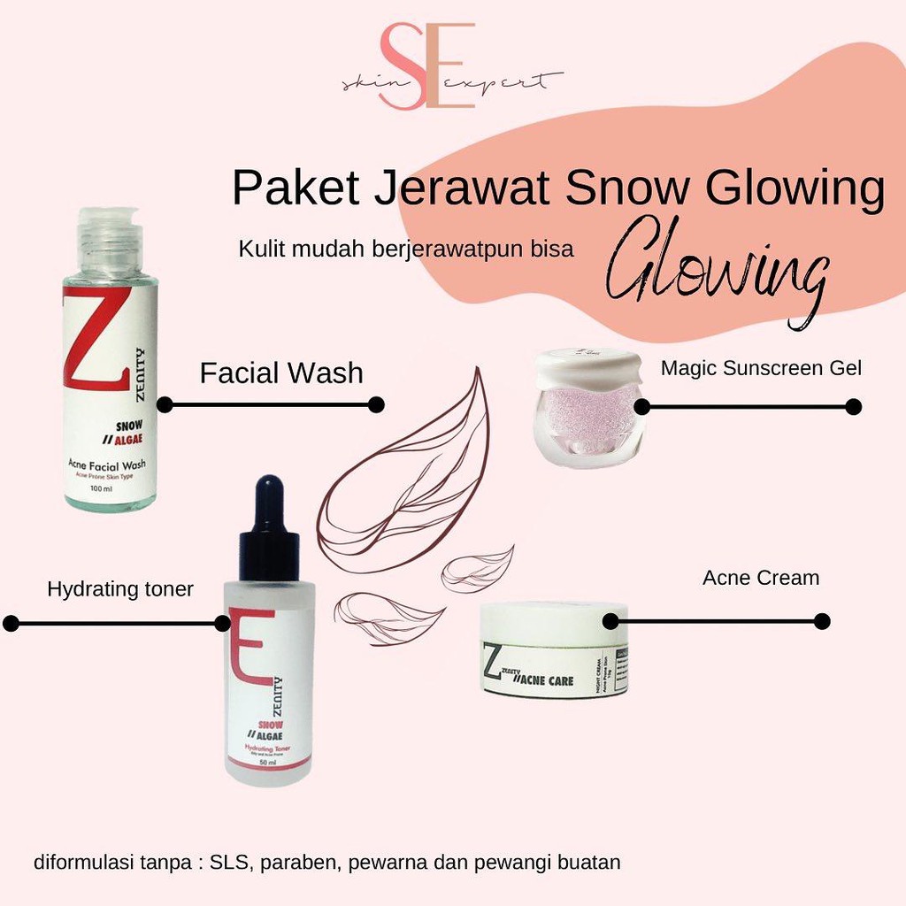 Paket Glowing Jerawat Zenity Skinexpert.id Acne Snow Algae Cream Wajah Glowing Bekas Jerawat  Acne Skin Prone Ampuh BPOM-5
