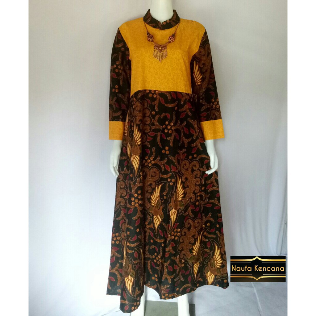 Khusyairi81  BATIK NAUFA KENCANA_GAMIS WANITA DEWASA BATIK KOMBINASI EMBOS