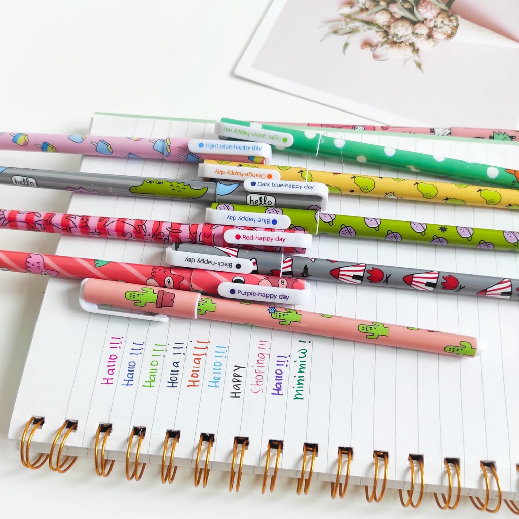 PEN MARBLE KARTUN SET ISI 10 PCS TINTA  WARNA-WARNI PULPEN ANIME PENA CARTOON UNIK LUCU PASTEL BOLPEN KARAKTER