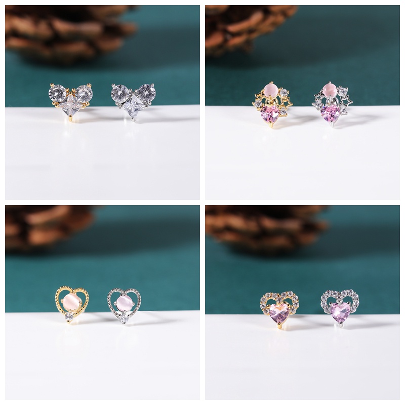 1 PC Anting Stud Kristal Bentuk Hewan Astronot Kelinci Butterfly Hati