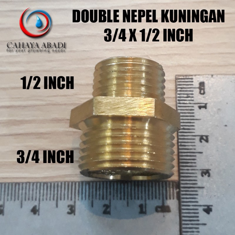 Grosir - Dobel Nepel Kuningan - 3/4 X 1/2 Inch - Double Neple