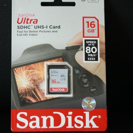 Koleksi Terbaru.. Memori Sandisk SD Ultra - Memory Card Kamera 16 GB - 32GB (80MB/S) - Canon Nikon S