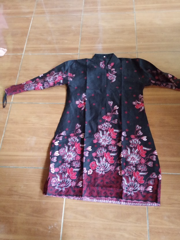 Batik Couple Keluarga - Sania Ruffle Ori Ndoro Jowi Dnt -motif Sakura Merah