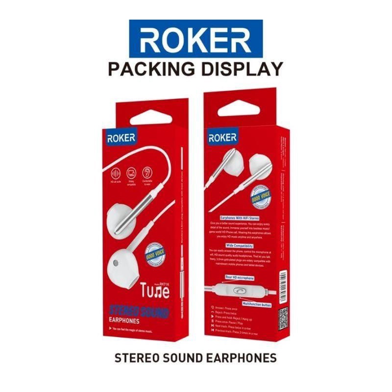 EARPHONE HEADSET HANDSFREE ROKER RK71K TUNE SUPERBASS