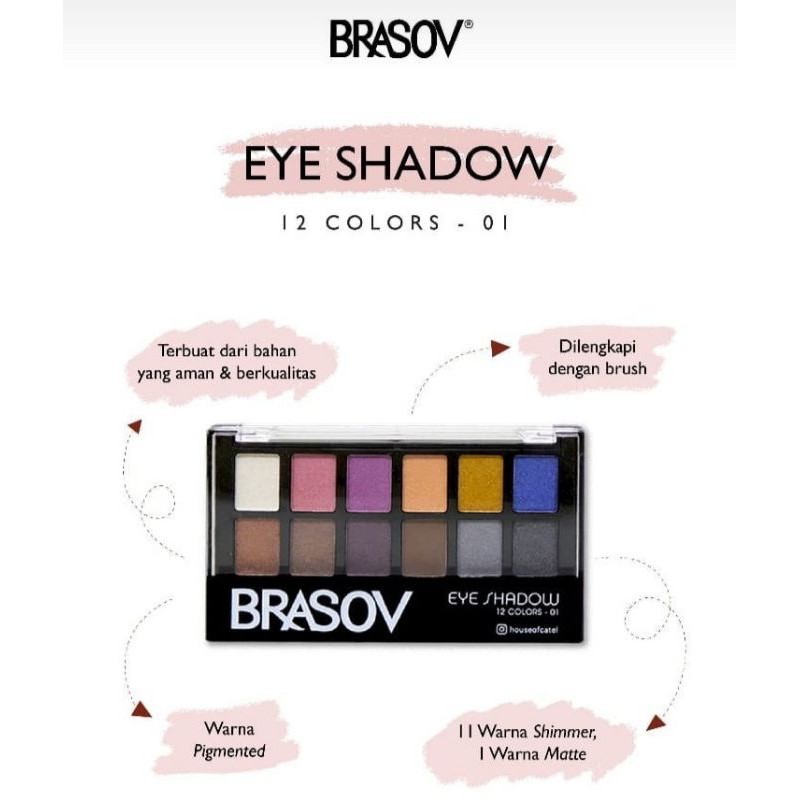 Eyeshadow Palette | Brasov Eye Shadow Palette 12 Warna Palet Eyeshadow Perona Mata Shimmer &amp; Matte