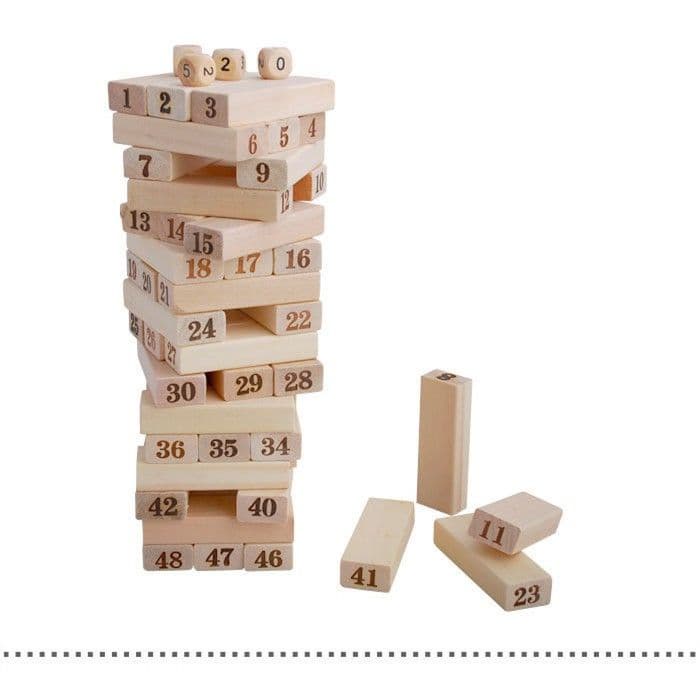 TGM - Wooden Tower Stacko Balok Kayu Jenga Kecil / Permainan Susun Balok Kayu 54 Balok dan 4 Dadu Jenga Kecil Building Wooden Block Tower STACKO