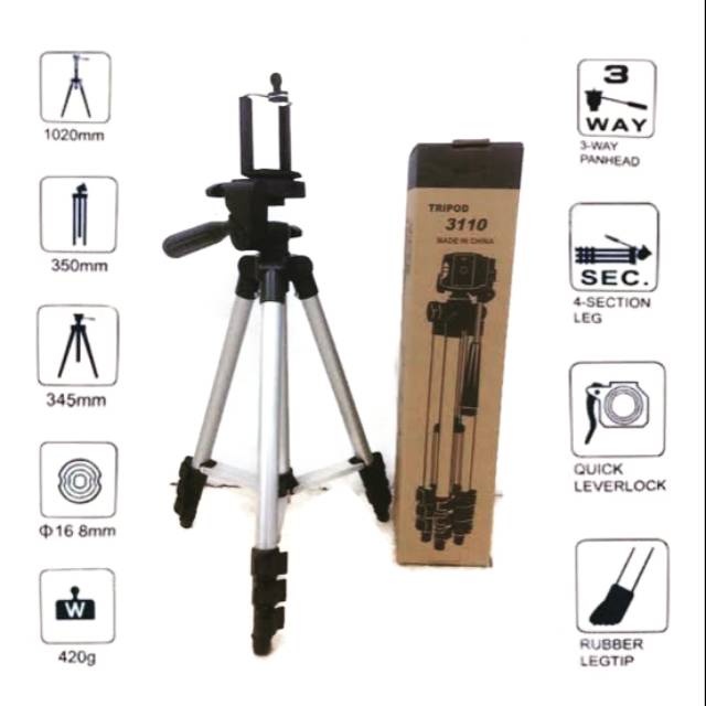 Tripod 3110 Holder U 35cm up to 100cm Universal Semua HP Max 6inch Tripod Murah