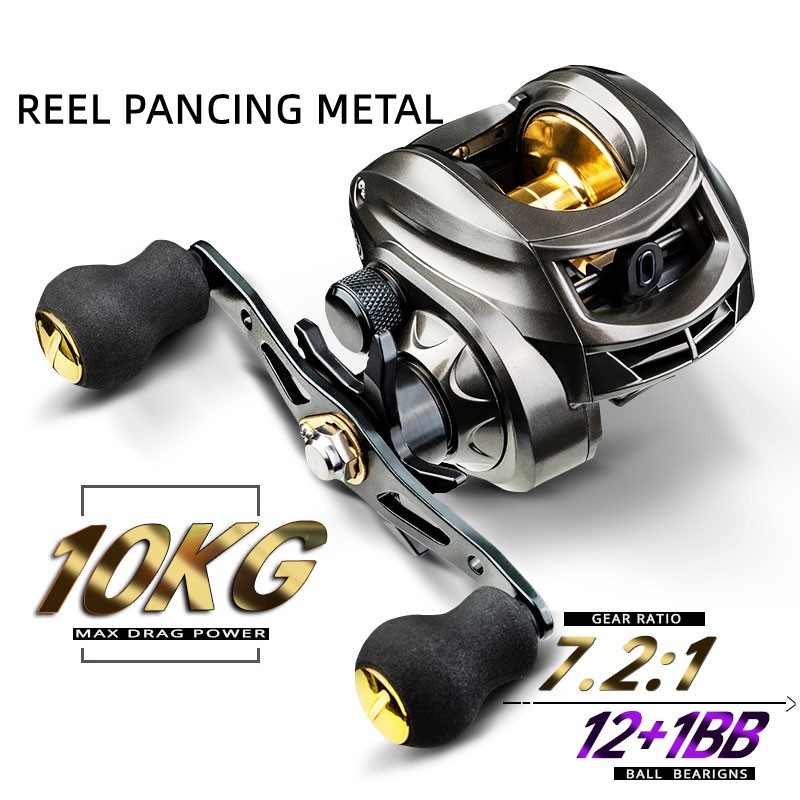 10kg/22LB 7.2:1 12+1BB  Gear Ratio  Baitcasting Reel Pancing Carbon Stainless Ball Pancing Premium Standard Reel   Pancing Katrol Kerekan Fishing Reel Spool Metal Aluminium