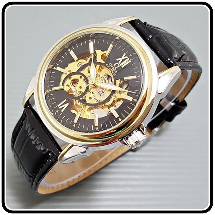 Jam Tangan Pria Rolex Skeleton Piston Kulit Automatic Tanpa Baterai Mesin Transparan Grosir Murah