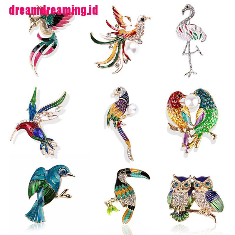 Pin Bros Bentuk Burung Flamingo Phoenix Aksen Kristal