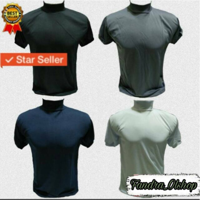 Kaos Dalam Hitam Putih Biru Abu Kerah Leher Tinggi Satpam Security Polos Lengan Pendek Bahan Pe