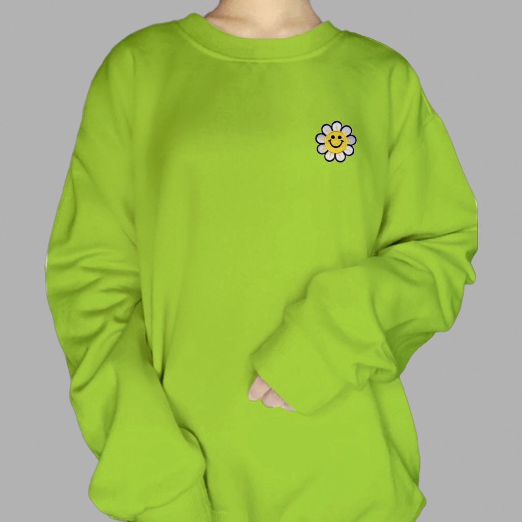 BORDIR CREWNECK SWEATER SUN FLOWER BORDIR / SWEATER WANITA TEBAL / SWEATER BORDIR