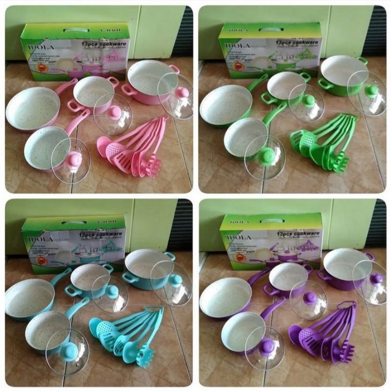 PANCI IDOLA 13 PCS | PANCI SET SERBAGUNA TEFLON MARBLE | COOKWARE SET TUTUP KACA