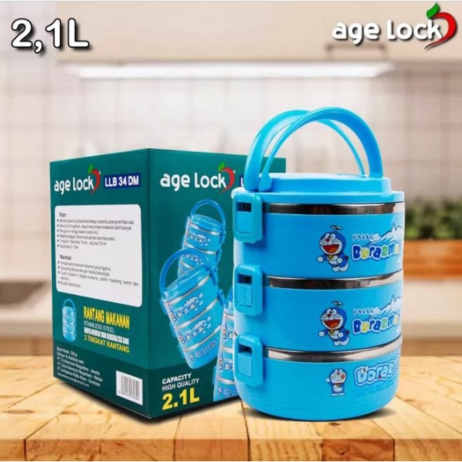 Rantang Makan Age Lock Karakter 3 Tingkat Stainless Steel 2.1L